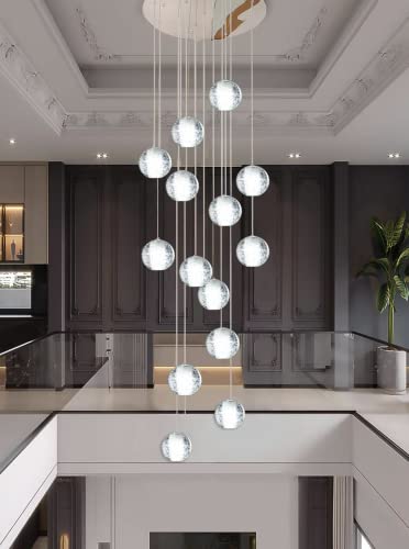 14-Lights Bubble Crystal Chandelier- Modern Chandelier LED Raindrop Ceiling lamp High Ceiling Crystal Large Chandelier Hanging Lighting fixtures G4 Spiral Staircase Light Living Room Hallway Light
