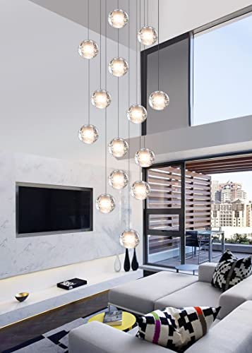 14-Lights Bubble Crystal Chandelier- Modern Chandelier LED Raindrop Ceiling lamp High Ceiling Crystal Large Chandelier Hanging Lighting fixtures G4 Spiral Staircase Light Living Room Hallway Light