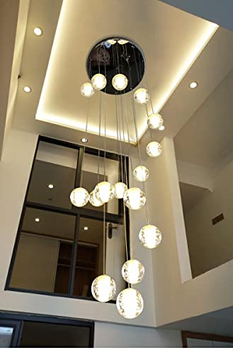 14-Lights Bubble Crystal Chandelier- Modern Chandelier LED Raindrop Ceiling lamp High Ceiling Crystal Large Chandelier Hanging Lighting fixtures G4 Spiral Staircase Light Living Room Hallway Light