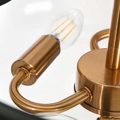 Uolfin Semi Flush Mount Ceiling Light, 3-Light Modern Black and Gold Close to Ceiling Light Fixtures Fishbowl-Shaped Seeded Glass Shade for Hallway Kitchen Bedroom Foyer, 14.2’’ W x 12.5’’ H