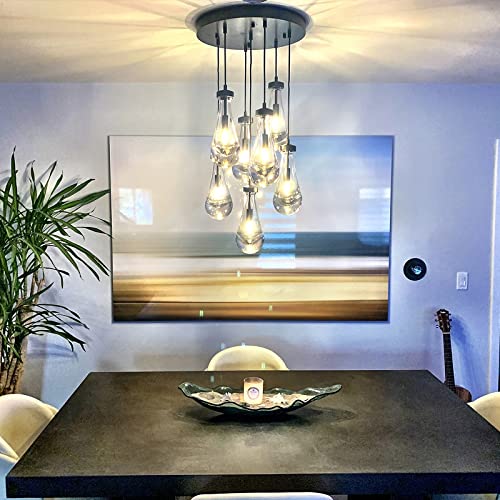 RINGRAIN 7-Lights Brass Raindrop Pendant Light, Black Modern Teardrop Crystal Chandelier for Living Room,Entryway, Staircase, Hallway, Foyer, Kitchen Island, Craft Room, Hotel Lobby