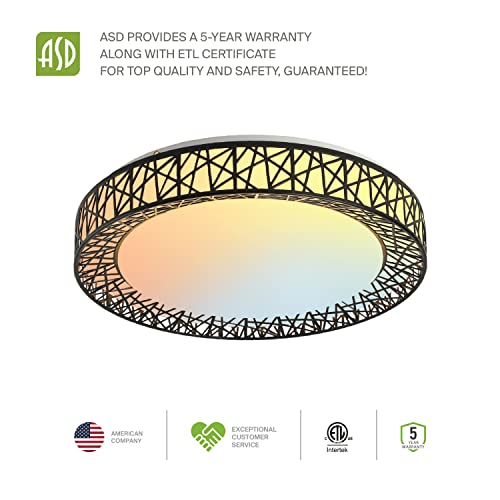ASD 20 Inch LED Flush Mount Ceiling Light Fixture - Modern Black Close to Ceiling Light Fixtures 42W 2475LM, 2700-5000K Adjustable Dimmable Low Profile Lights for Kitchen, Bedroom, Hallway, ETL