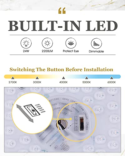 Audickic Gold Flush Mount Ceiling Light, 13inch Close to Ceiling Light Fixtures 24W 2200lm Dimmable 2700K/3000K/4000K/5000K/6000K Brass LED Ceiling Lamp for Bedroom Hallway Kitchen, AD-22008-L-GD