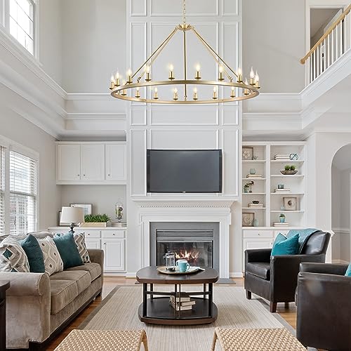 HermnJakk 20-Light Gold Wagon Wheel Chandelier Diam 47",Large Round Luxury Industrial Modern Farmhouse Chandeliers for Dining Room Light Fixture Living Room Hallway Foyer