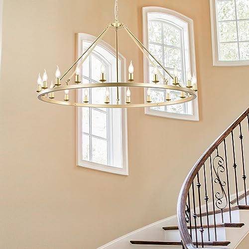 HermnJakk 20-Light Gold Wagon Wheel Chandelier Diam 47",Large Round Luxury Industrial Modern Farmhouse Chandeliers for Dining Room Light Fixture Living Room Hallway Foyer