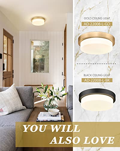 Audickic Gold Flush Mount Ceiling Light, 13inch Close to Ceiling Light Fixtures 24W 2200lm Dimmable 2700K/3000K/4000K/5000K/6000K Brass LED Ceiling Lamp for Bedroom Hallway Kitchen, AD-22008-L-GD