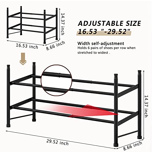 YIZAIJIA Shoe Rack Storage Organizer 2 Tier Expandable Metal Adjustable Shoe Shelf Free Standing Shoe Rack for Entryway Closet Doorway,Black
