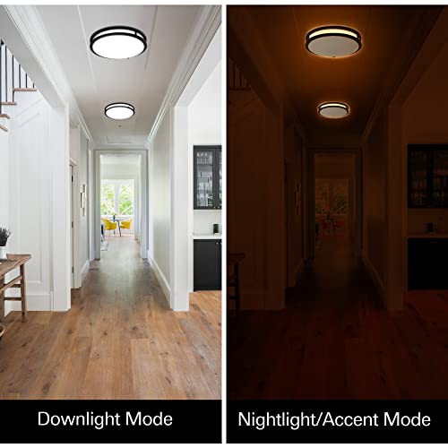 13 inch Flush Mount LED Ceiling Light, with Night Light (2200K 5W), 5CCT(2700-5000K Adjustable), 23W, 1300LM, 80CRI, Dimmable, Oil Rubbed Bronze Saturn Lighting for Hallway or Stairwell, ETL Listed