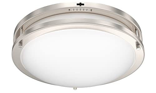 Glass 5CCT 13 Inch Dimmable Ceiling Light, LED Flush Mount Ceiling Light Fixture, 2700K-5000K Selectable, 24W, Kitchen, Hallway, Bedroom Lights for Ceiling, 2000LM, Brushed Nickel – FCC Listed