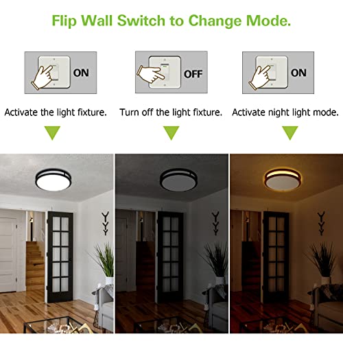 13 inch Flush Mount LED Ceiling Light, with Night Light (2200K 5W), 5CCT(2700-5000K Adjustable), 23W, 1300LM, 80CRI, Dimmable, Oil Rubbed Bronze Saturn Lighting for Hallway or Stairwell, ETL Listed