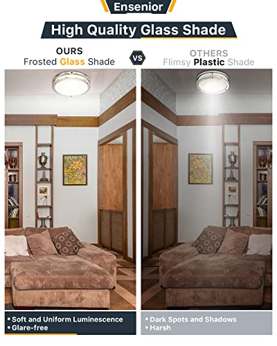 Glass 5CCT 13 Inch Dimmable Ceiling Light, LED Flush Mount Ceiling Light Fixture, 2700K-5000K Selectable, 24W, Kitchen, Hallway, Bedroom Lights for Ceiling, 2000LM, Brushed Nickel – FCC Listed