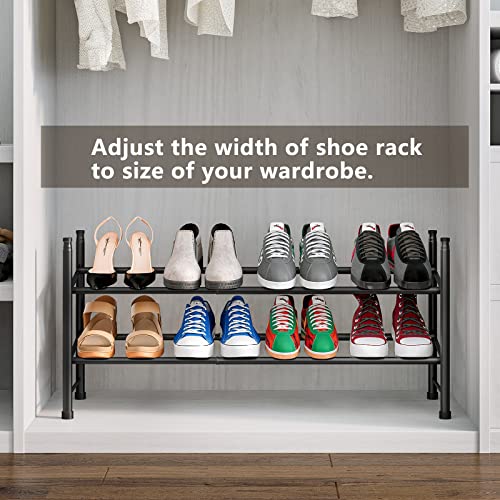 YIZAIJIA Shoe Rack Storage Organizer 2 Tier Expandable Metal Adjustable Shoe Shelf Free Standing Shoe Rack for Entryway Closet Doorway,Black