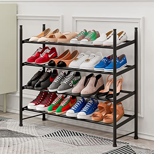 YIZAIJIA Shoe Rack Storage Organizer 2 Tier Expandable Metal Adjustable Shoe Shelf Free Standing Shoe Rack for Entryway Closet Doorway,Black
