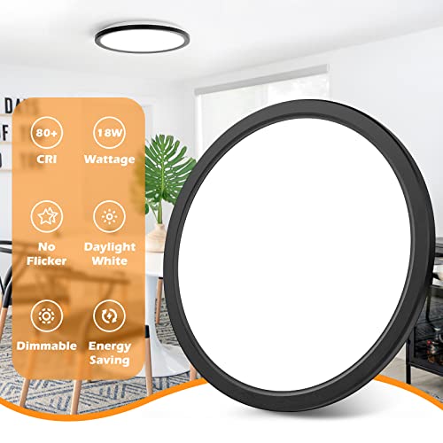 Black Flush Mount Ceiling Light - 4 Packs 18W LED Ceiling Lights 180W Equivalent, 9inch Thin Round Flat Light Fixtures 5000K Daylight White 1800LM Low Profile Ceiling Lamps for Kitchen Hallway Bedroom
