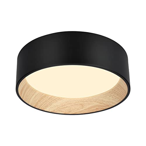 DAKASON LED Flush Mount Ceiling Light Fixture 13'' 25W 1500LM, 3000/4000/5000K CCT Selectable, Painted Woodgrain and Black Frame, Dimmable Modern LED Ceiling Light for Kitchen, Hallway, Living Room