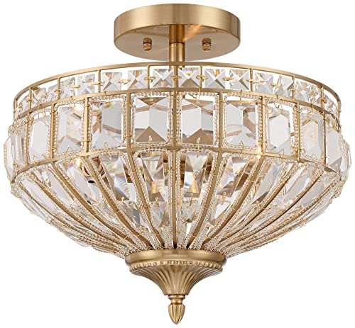 Vienna Full Spectrum Ibeza Modern Ceiling Light Semi Flush-Mount Fixture 15" Wide Soft Gold Metal Faceted Clear Crystal for Bedroom Kitchen Living Room Hallway Bathroom House Home