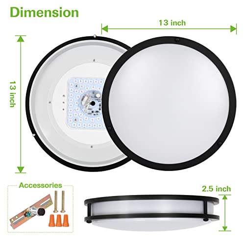 13 inch Flush Mount LED Ceiling Light, with Night Light (2200K 5W), 5CCT(2700-5000K Adjustable), 23W, 1300LM, 80CRI, Dimmable, Oil Rubbed Bronze Saturn Lighting for Hallway or Stairwell, ETL Listed