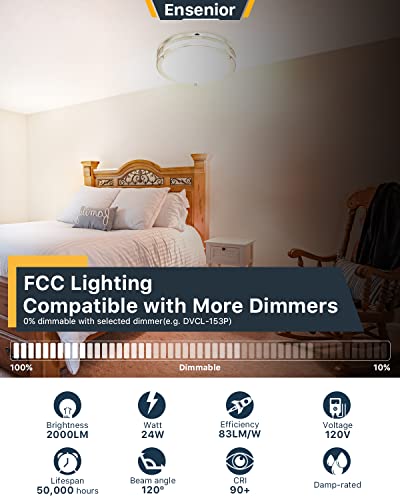 Glass 5CCT 13 Inch Dimmable Ceiling Light, LED Flush Mount Ceiling Light Fixture, 2700K-5000K Selectable, 24W, Kitchen, Hallway, Bedroom Lights for Ceiling, 2000LM, Brushed Nickel – FCC Listed