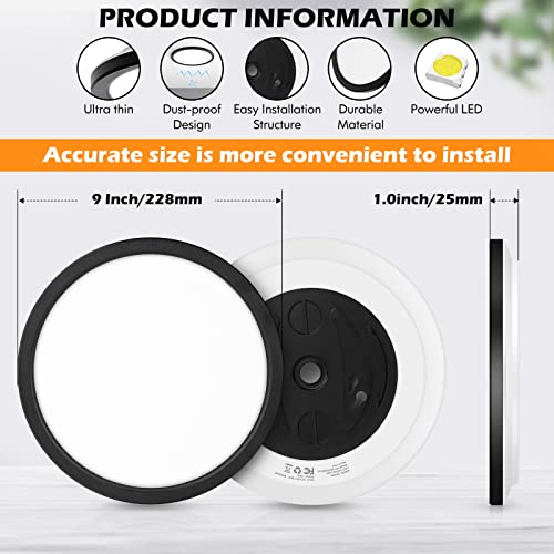 Black Flush Mount Ceiling Light - 4 Packs 18W LED Ceiling Lights 180W Equivalent, 9inch Thin Round Flat Light Fixtures 5000K Daylight White 1800LM Low Profile Ceiling Lamps for Kitchen Hallway Bedroom