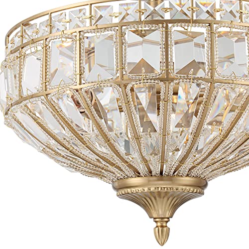 Vienna Full Spectrum Ibeza Modern Ceiling Light Semi Flush-Mount Fixture 15" Wide Soft Gold Metal Faceted Clear Crystal for Bedroom Kitchen Living Room Hallway Bathroom House Home