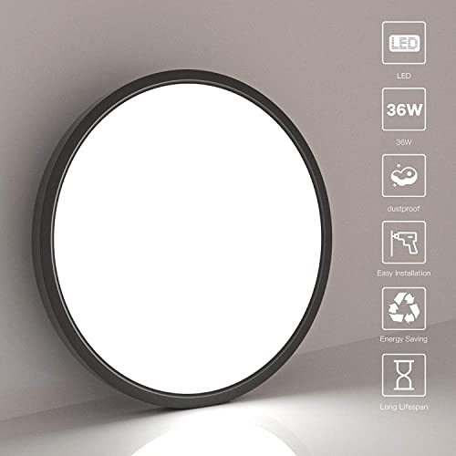 ocioc 4 Pack 15.7inch LED Flush Mount Ceiling Light Black,36W,5000K,Ultra Thin Round Lighting Fixture for Bedroom, Office, Hallway, Kitchen ETL Listed