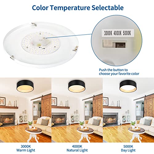 DAKASON LED Flush Mount Ceiling Light Fixture 13'' 25W 1500LM, 3000/4000/5000K CCT Selectable, Painted Woodgrain and Black Frame, Dimmable Modern LED Ceiling Light for Kitchen, Hallway, Living Room