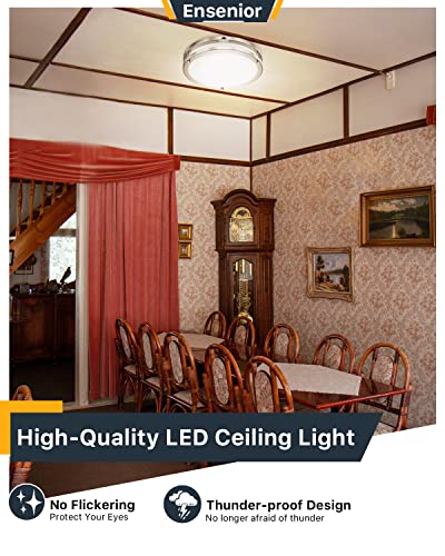 Glass 5CCT 13 Inch Dimmable Ceiling Light, LED Flush Mount Ceiling Light Fixture, 2700K-5000K Selectable, 24W, Kitchen, Hallway, Bedroom Lights for Ceiling, 2000LM, Brushed Nickel – FCC Listed