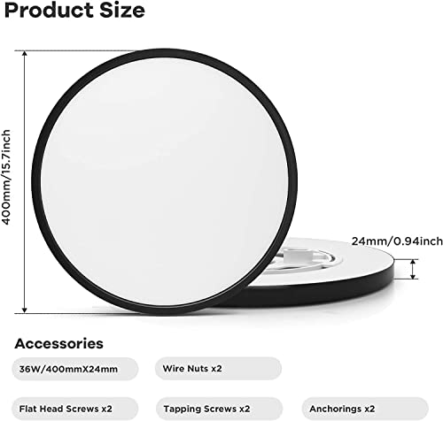ocioc 4 Pack 15.7inch LED Flush Mount Ceiling Light Black,36W,5000K,Ultra Thin Round Lighting Fixture for Bedroom, Office, Hallway, Kitchen ETL Listed