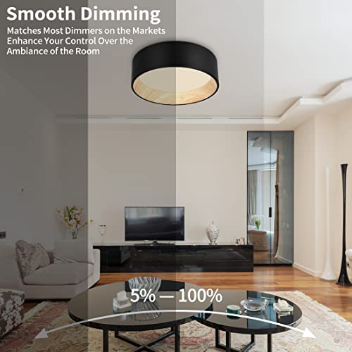 DAKASON LED Flush Mount Ceiling Light Fixture 13'' 25W 1500LM, 3000/4000/5000K CCT Selectable, Painted Woodgrain and Black Frame, Dimmable Modern LED Ceiling Light for Kitchen, Hallway, Living Room