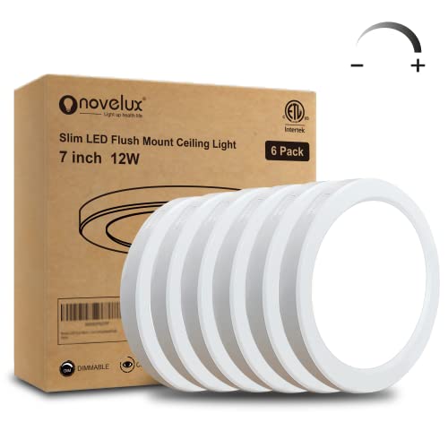 NOVELUX 7" LED Flush Mount Ceiling Light Dimmable,5000k Daylight Ultra Slim Round Flat Panel Ceiling Lights Fixture,Waterproof Modern Ceiling Lamp for Bedroom,Kitchen,Bathroom,Hallway (6 Pack)