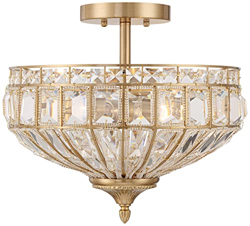 Vienna Full Spectrum Ibeza Modern Ceiling Light Semi Flush-Mount Fixture 15" Wide Soft Gold Metal Faceted Clear Crystal for Bedroom Kitchen Living Room Hallway Bathroom House Home