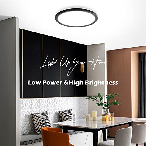 Black Flush Mount Ceiling Light - 4 Packs 18W LED Ceiling Lights 180W Equivalent, 9inch Thin Round Flat Light Fixtures 5000K Daylight White 1800LM Low Profile Ceiling Lamps for Kitchen Hallway Bedroom