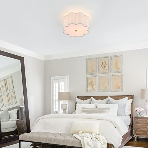 MhyTogn Semi Flush Mount Ceiling Light Fixture, Modern Close to Ceiling Lamp with Cream White Fabric Drum Shade for Nursery Kids Room Bedroom Kitchen Hallway Entryway 3-Light