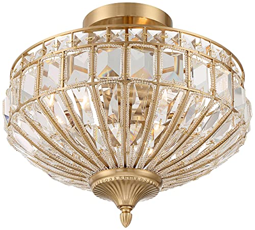 Vienna Full Spectrum Ibeza Modern Ceiling Light Semi Flush-Mount Fixture 15" Wide Soft Gold Metal Faceted Clear Crystal for Bedroom Kitchen Living Room Hallway Bathroom House Home