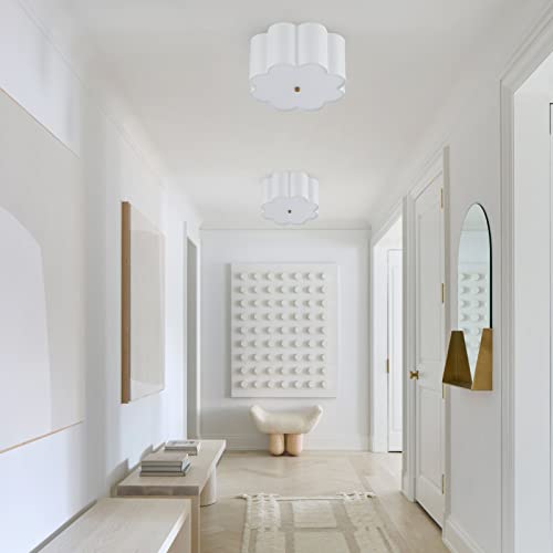 MhyTogn Semi Flush Mount Ceiling Light Fixture, Modern Close to Ceiling Lamp with Cream White Fabric Drum Shade for Nursery Kids Room Bedroom Kitchen Hallway Entryway 3-Light