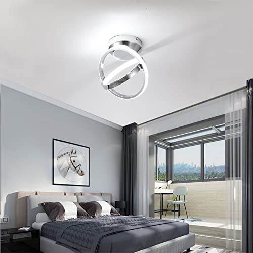 CANEOE Modern Led Ceiling Light Fixtures, 30W Creative Round Led Ceiling Lamps with Chrome Finish, 6000K Close to Ceiling Lighting Fixture for Hallway Aisle Living Room Bedroom Lights