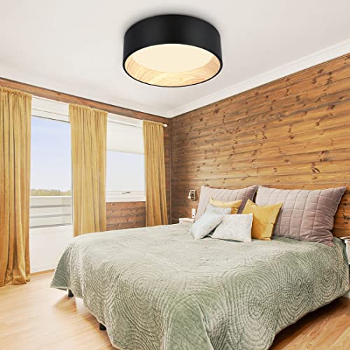 DAKASON LED Flush Mount Ceiling Light Fixture 13'' 25W 1500LM, 3000/4000/5000K CCT Selectable, Painted Woodgrain and Black Frame, Dimmable Modern LED Ceiling Light for Kitchen, Hallway, Living Room