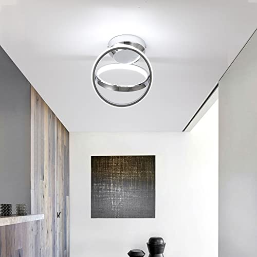 CANEOE Modern Led Ceiling Light Fixtures, 30W Creative Round Led Ceiling Lamps with Chrome Finish, 6000K Close to Ceiling Lighting Fixture for Hallway Aisle Living Room Bedroom Lights