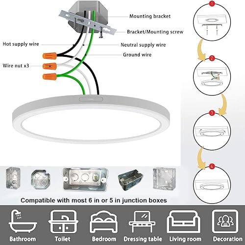 NOVELUX 7" LED Flush Mount Ceiling Light Dimmable,5000k Daylight Ultra Slim Round Flat Panel Ceiling Lights Fixture,Waterproof Modern Ceiling Lamp for Bedroom,Kitchen,Bathroom,Hallway (6 Pack)