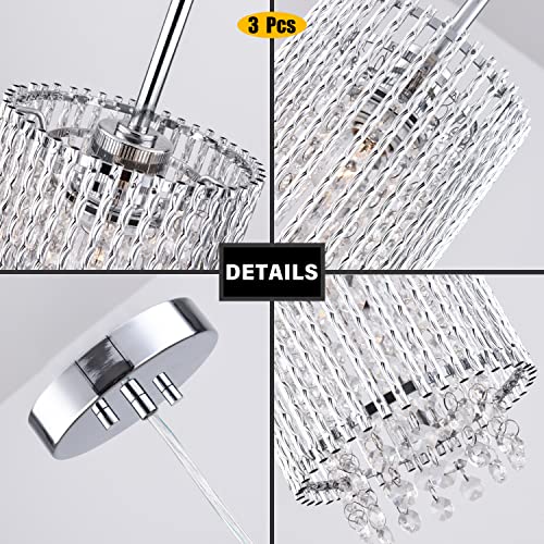 3 Pendant Lights Farmhouse Light Fixtures Kitchen Island Lighting Crystal Hanging Lamp Modern Pendants Ceiling Lamps,for Dinning Room Bedroom Hallway Bar (E26 Base)