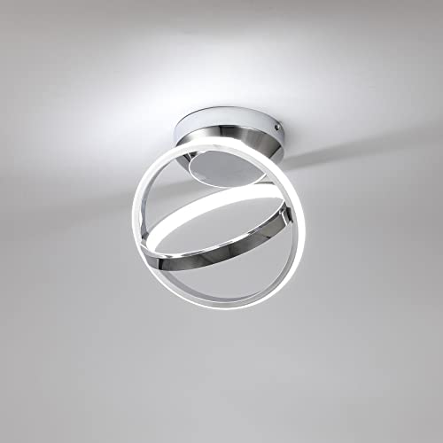 CANEOE Modern Led Ceiling Light Fixtures, 30W Creative Round Led Ceiling Lamps with Chrome Finish, 6000K Close to Ceiling Lighting Fixture for Hallway Aisle Living Room Bedroom Lights
