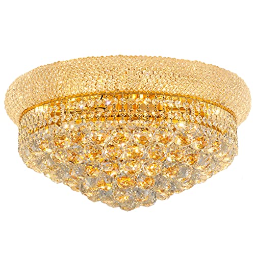 chandiry 9-Light Crystal Flush Mount Chandelier Ceiling Light Fixture for Dining Room Living Room Foyer Kitchen Entryway Hallway Bedroom (Gold D22)