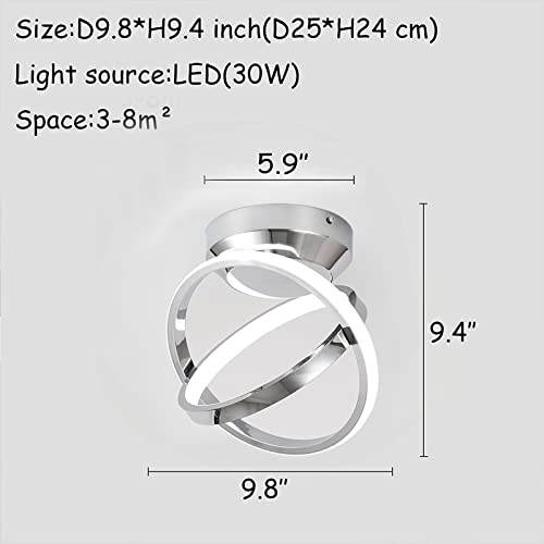 CANEOE Modern Led Ceiling Light Fixtures, 30W Creative Round Led Ceiling Lamps with Chrome Finish, 6000K Close to Ceiling Lighting Fixture for Hallway Aisle Living Room Bedroom Lights