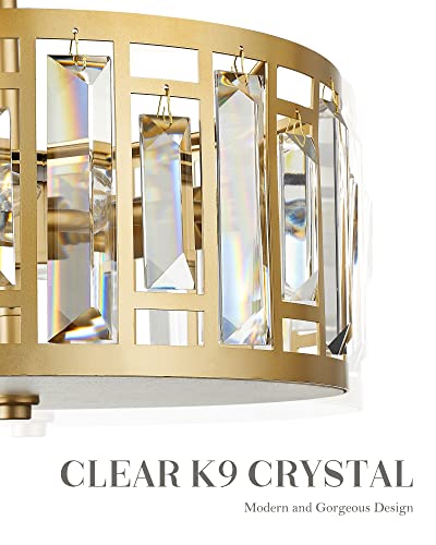 Cargifak Crystal Ceiling Light, 2-Light Gold Flush Mount Light Fixture, Drum Flush Mount Chandelier for Hallway Bedroom Bathroom Kitchen Laundry, CL5606-2W-G