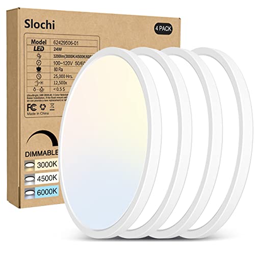 slochi Flush Mount 4PACK Ceiling Light (Milk White Shell), 24Watt Dimmable & 3 Color Temperatures in One（3000k/4500k/6000k Ceiling Lamp 10.2Inch Led Ceiling Light for Kitchen Bedroom Closet Hallway