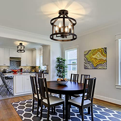 UOFUS 2-Pack Semi Flush Mount Ceiling Light Fixture Farmhouse Matte Chandelier Ceiling Lamp for Entryway Foyer Dining Room Bedroom Kitchen Hallway （Black Metal ）