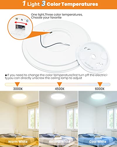 slochi Flush Mount 4PACK Ceiling Light (Milk White Shell), 24Watt Dimmable & 3 Color Temperatures in One（3000k/4500k/6000k Ceiling Lamp 10.2Inch Led Ceiling Light for Kitchen Bedroom Closet Hallway