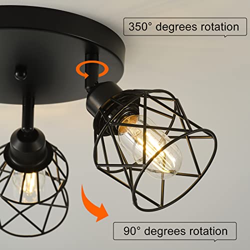 Kitchen Light Fixtures Ceiling Mount, 3-Lights Multi-Directional Rotating Iron Lamp Shade, Black Flush Mount Ceiling Light Fixtures for Farmhouse, Hallway, entryway, Etc (E26 Bulb Not Included)