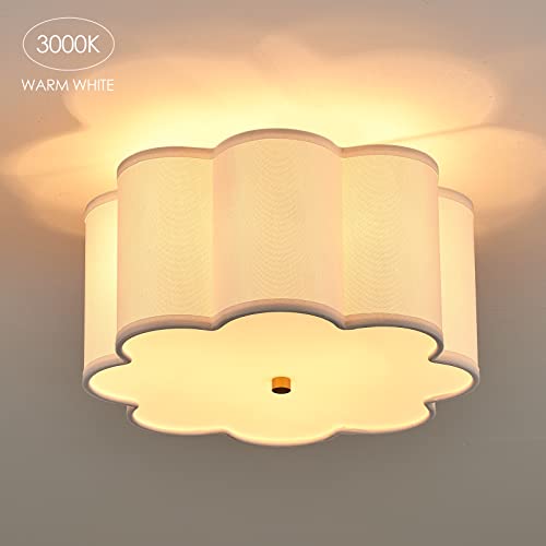 MhyTogn Semi Flush Mount Ceiling Light Fixture, Modern Close to Ceiling Lamp with Cream White Fabric Drum Shade for Nursery Kids Room Bedroom Kitchen Hallway Entryway 3-Light