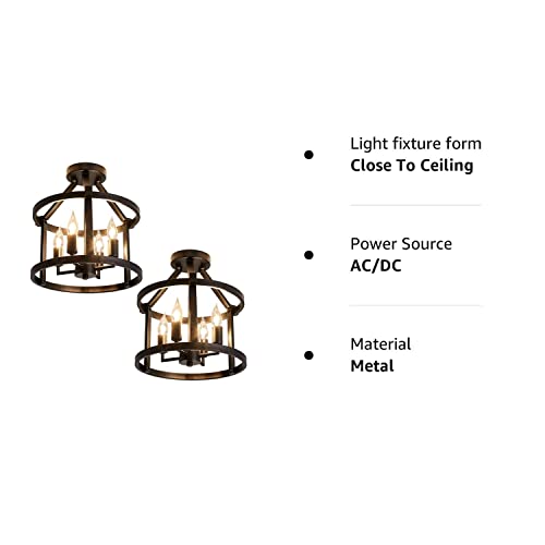UOFUS 2-Pack Semi Flush Mount Ceiling Light Fixture Farmhouse Matte Chandelier Ceiling Lamp for Entryway Foyer Dining Room Bedroom Kitchen Hallway （Black Metal ）